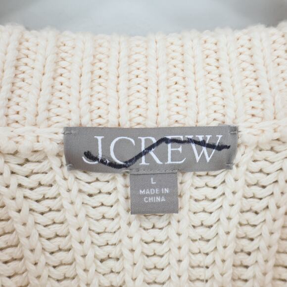 J.Crew Heritage Cotton Fisherman Crewneck Sweater Ivory Size Large NWT - Picture 4 of 9